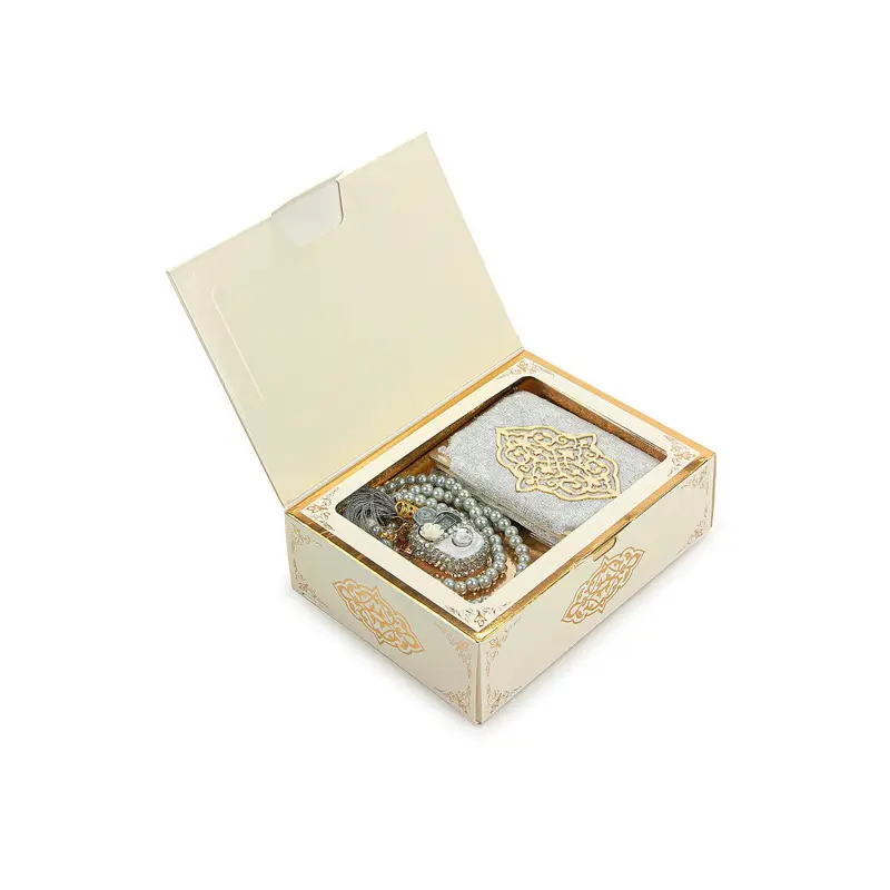 Mini Yasin, Crystal Stone Prayer Bead and Stone Designed Dhikrmatic Gift Set, Purple, Cream Color