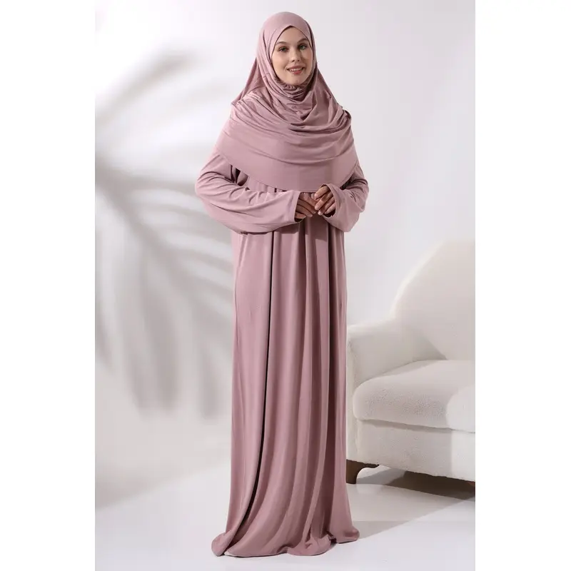 One Piece Practical Prayer Dress with Headscarf and Robe 8015 Powder