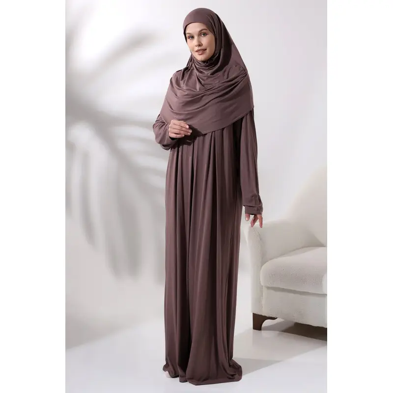 One Piece Practical Prayer Dress with Headscarf and Robe Milk Coffee