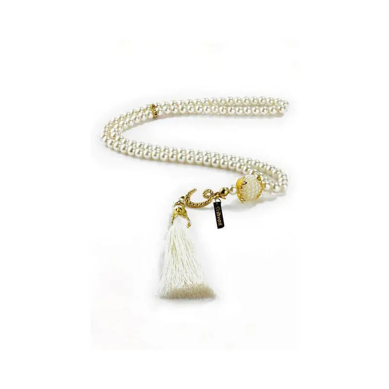 Pearl Tasbih with Waw and Ottoman Tugra, 99 Beads - Cream