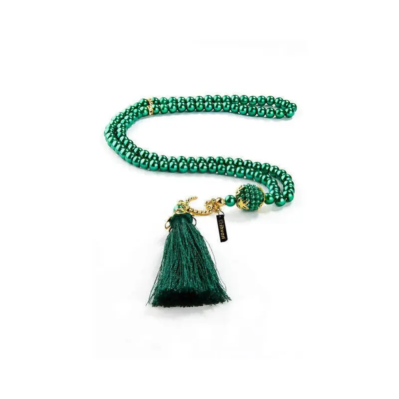 Pearl Tasbih with Waw and Ottoman Tugra, 99 Beads - Green