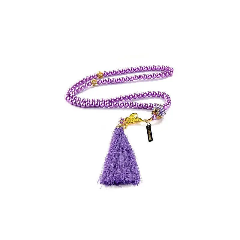 Pearl Tasbih with Waw and Ottoman Tugra, 99 Beads - Purple