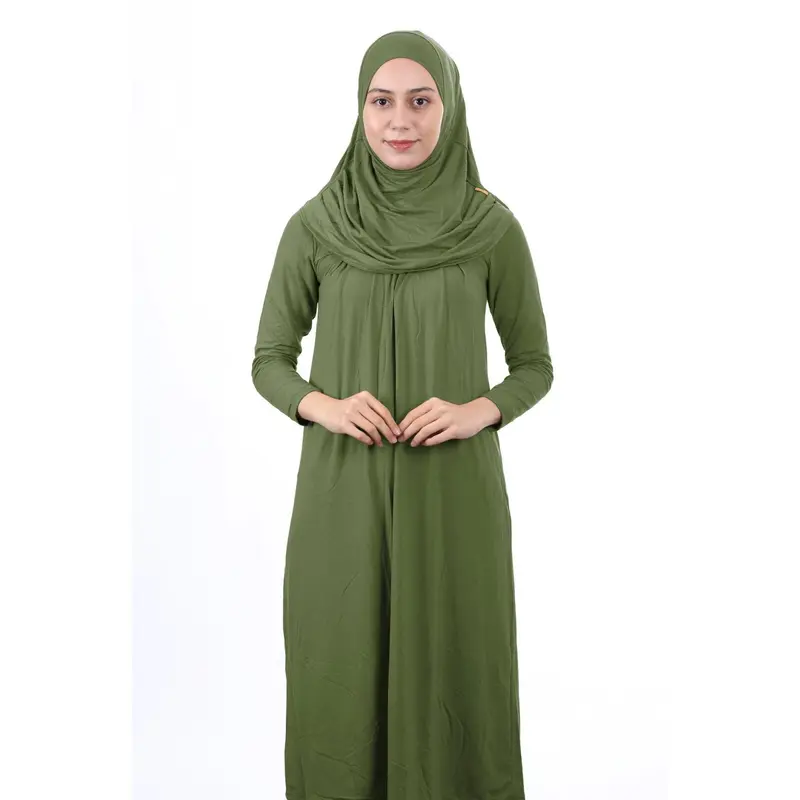 Teenage Size 12-15 Years Old Khaki One Piece Women's Prayer Dress with Headscarf