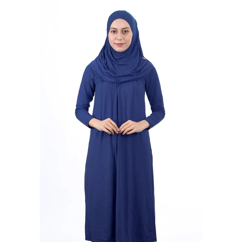 Teenage Size 12-15 Years Old Navy Blue One Piece Women's Prayer Dress with Headscarf