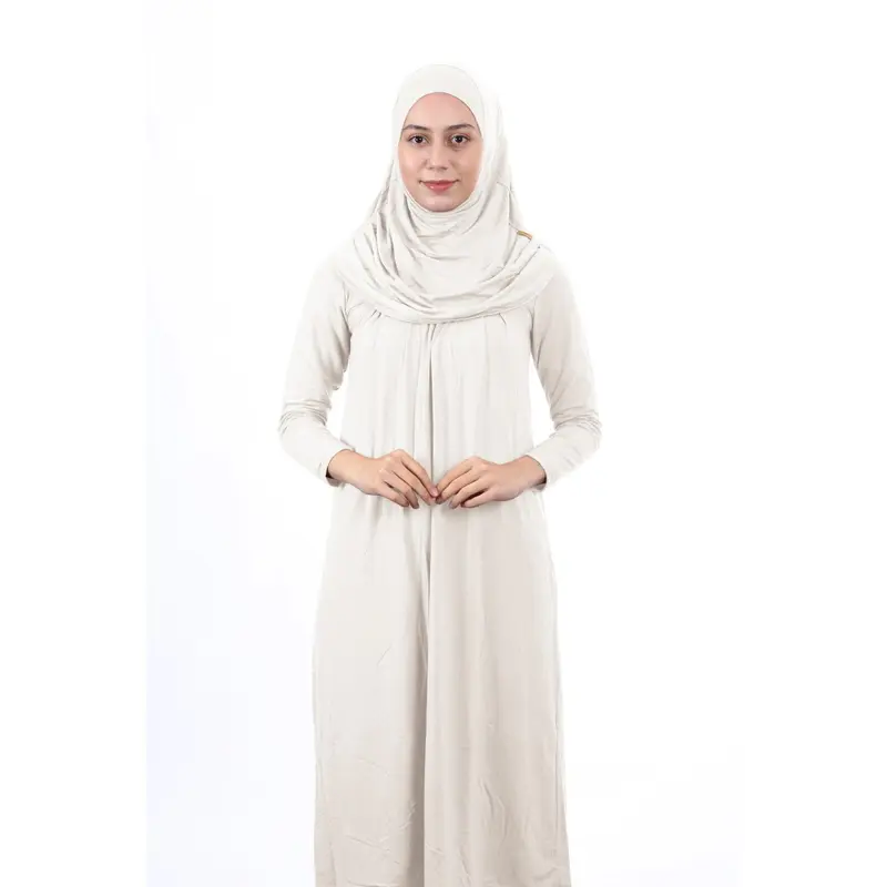 Teenage Size 12-15 Years Old White One Piece Women's Prayer Dress with Headscarf