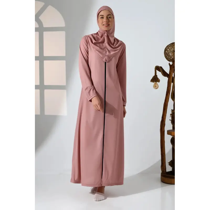 Women's Zippered One-Piece Self-Covered Pink Prayer Dress