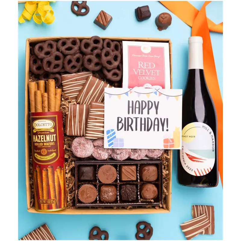 Birthday Red Wine & Gourmet Treats Gift Box