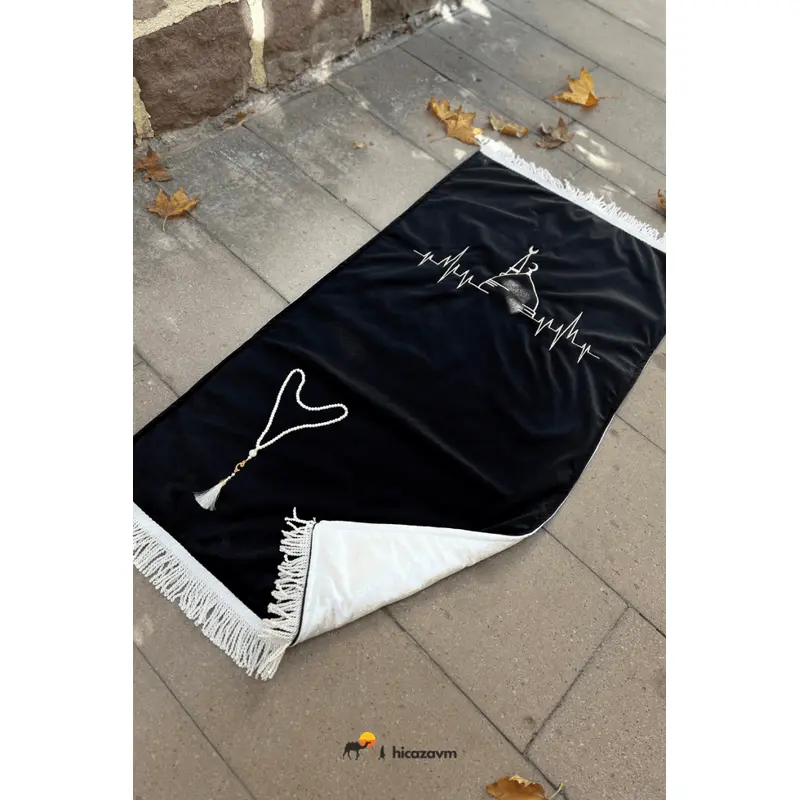 Black Rhythmic Peace Prayer Rug (Gold Embroidered)