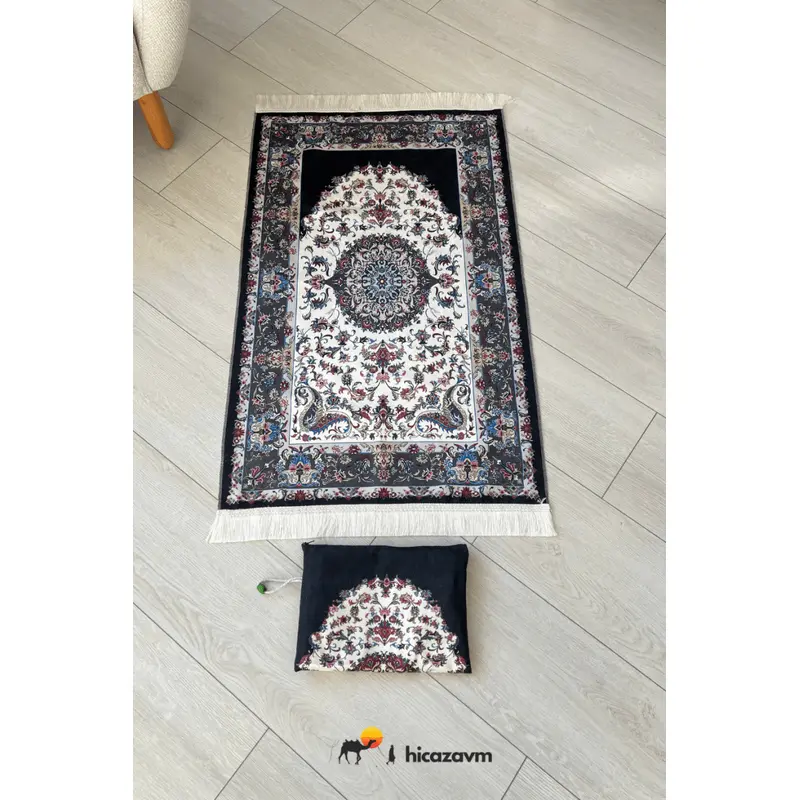Carpet Pattern Prayer Rug with Bag (Black)
