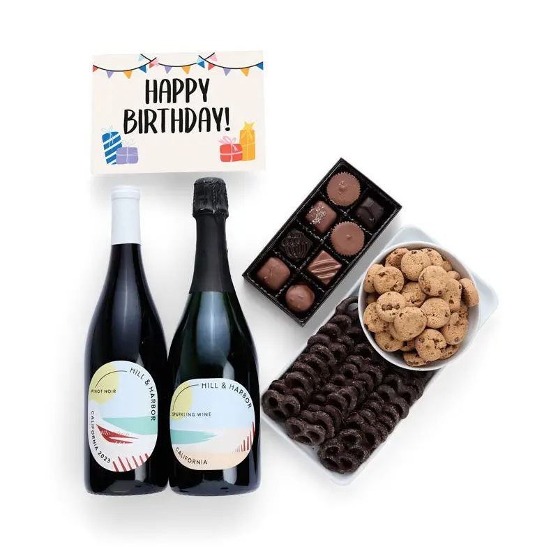 Happy Birthday! Chocolate Gift Box with Red & Sparkling Wine