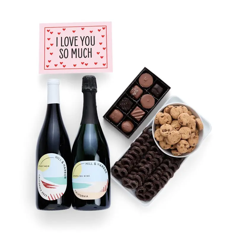 I Love You! Sweet Treats Chocolate Gift Box with California Red & Sparkling Wine