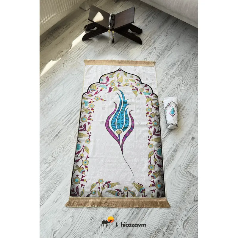 Tulip Marbled Prayer Rug with Bag (Blue)