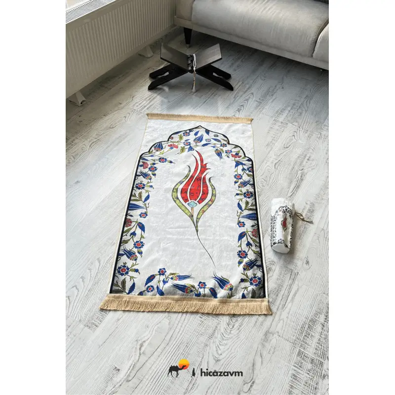 Tulip Marbled Prayer Rug with Bag (Blue and Red)