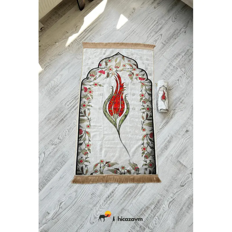 Tulip Marbled Prayer Rug with Bag(Red)