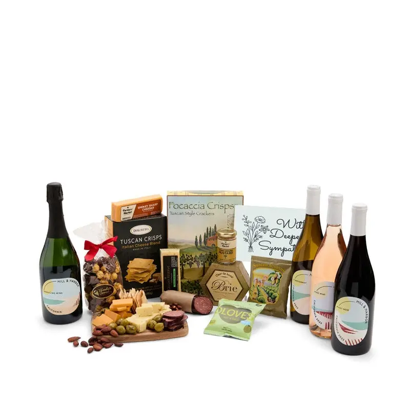 Deepest Sympathy Deluxe Charcuterie Gift Box with Red, White, Ros & Sparkling Wine