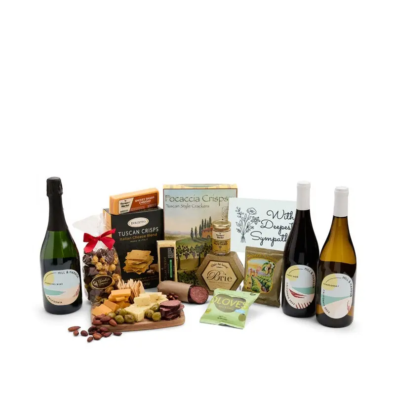 Deepest Sympathy Deluxe Charcuterie Gift Box with Red, White & Sparkling Wine