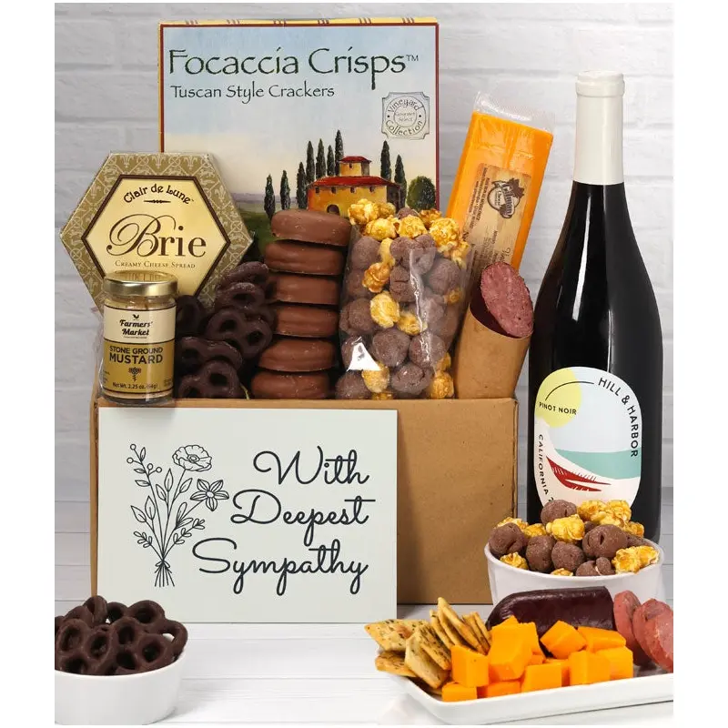 Deepest Sympathy Gourmet Gift Box with Red Wine