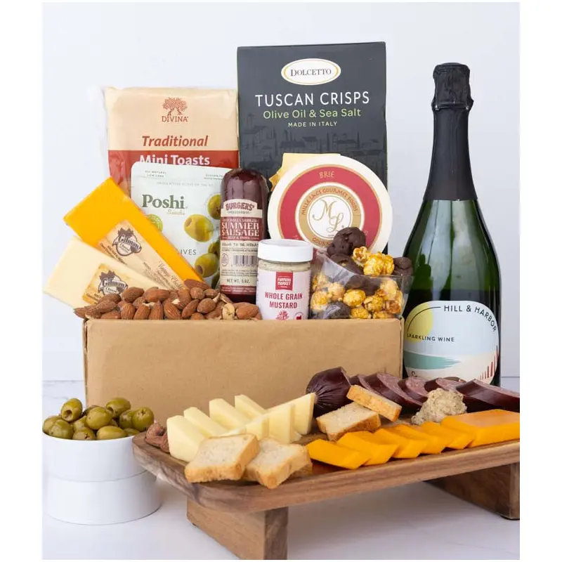 Deluxe Meat & Cheese Gift Box with Sparkling Wine