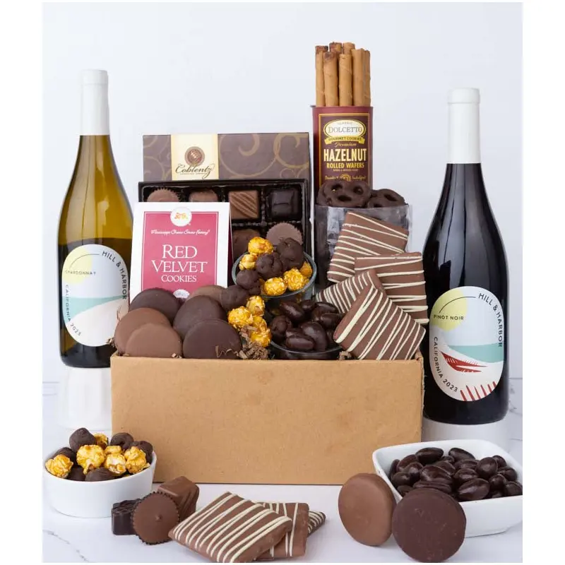 Deluxe Red & White Wine & Sweet Treats Gift Box