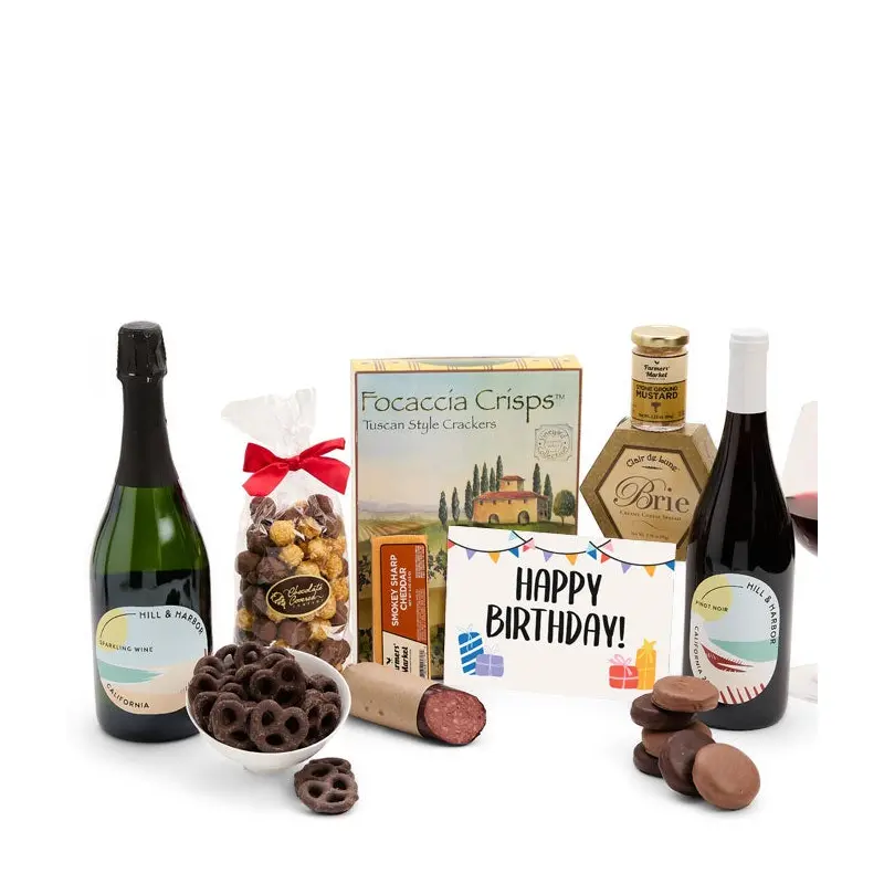 Happy Birthday! Gourmet Gift Box with Red & Sparkling Wine