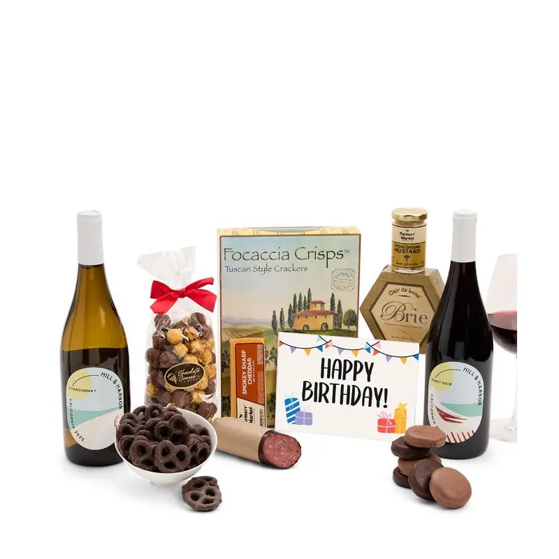 Happy Birthday! Gourmet Gift Box with Red & White Wine