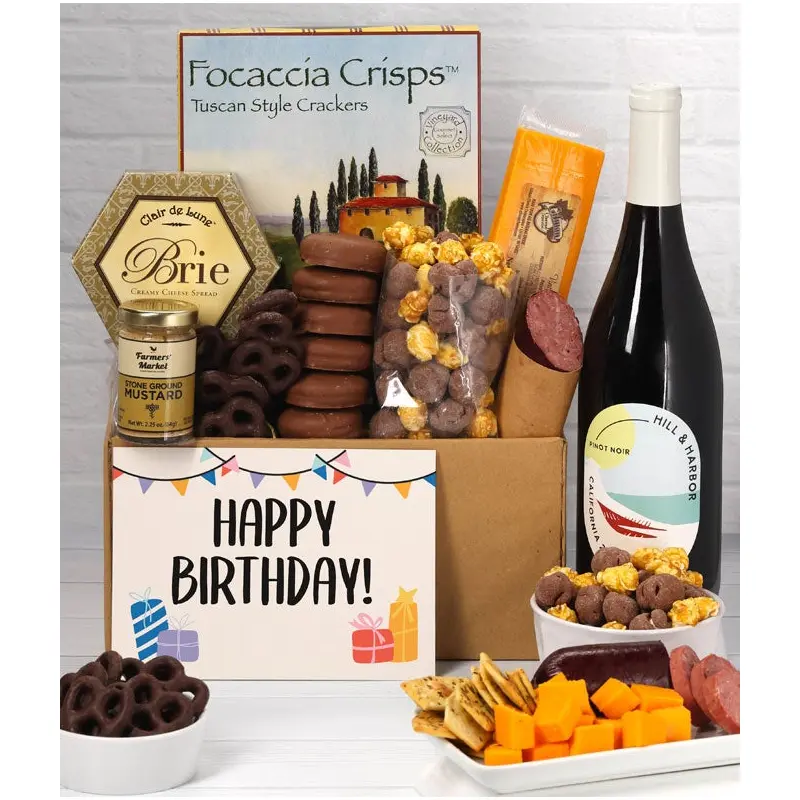 Happy Birthday! Gourmet Gift Box with Red Wine