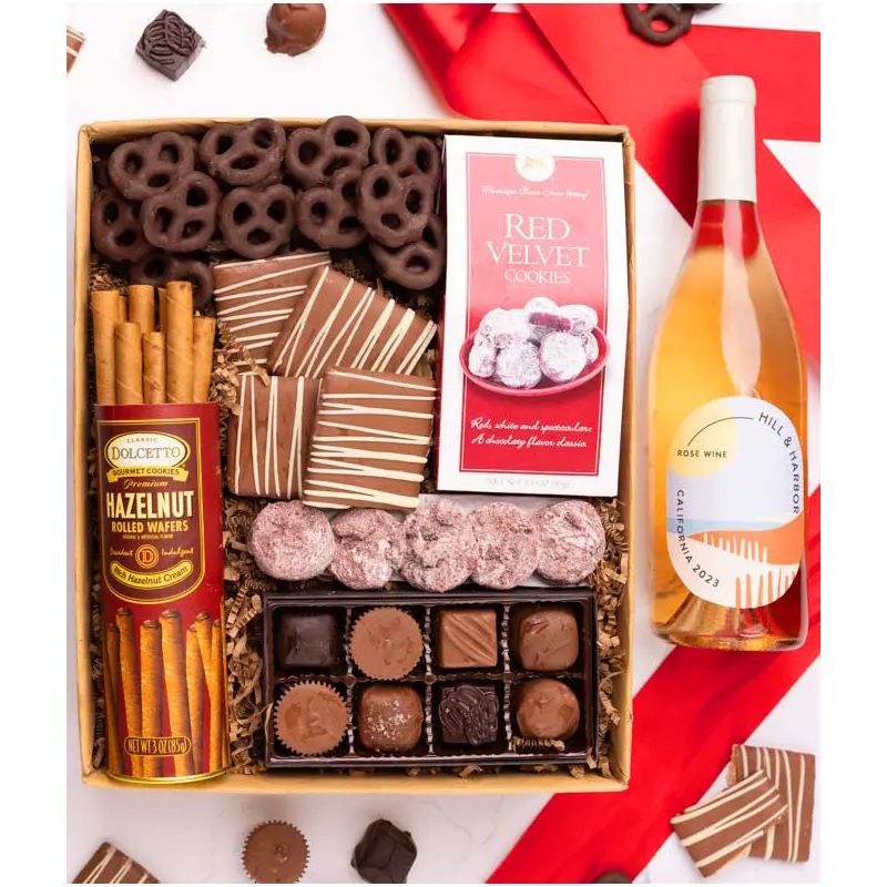 Sweet Treats Chocolate Gift Box with California Ros Wine