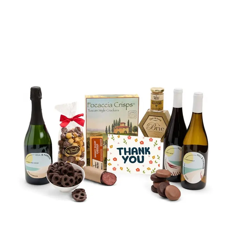 Thank You Sweet & Savory Gourmet Gift Box with California Red, White & Sparkling Wine