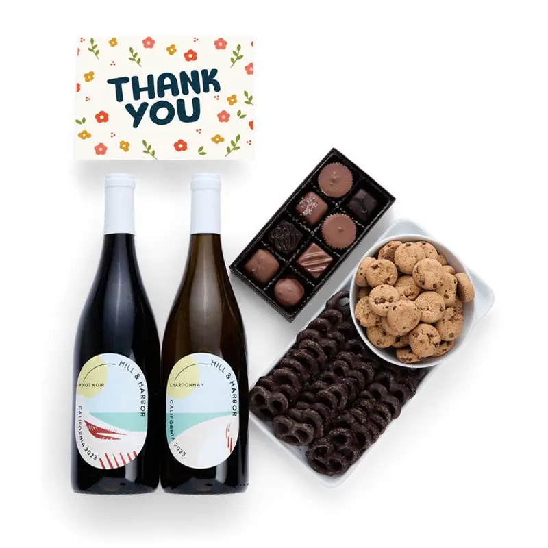 Thank You Sweet Treats Chocolate Gift Box with California Red & White Wine