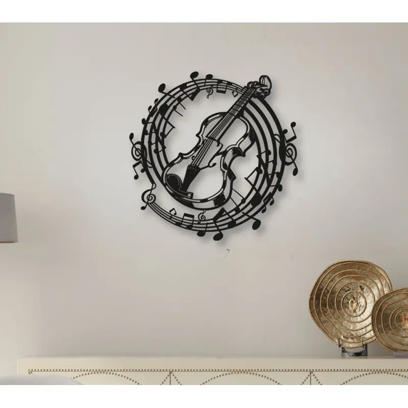 NR Dizayn | Violin and Note Detailed Decorative Metal Wall Art