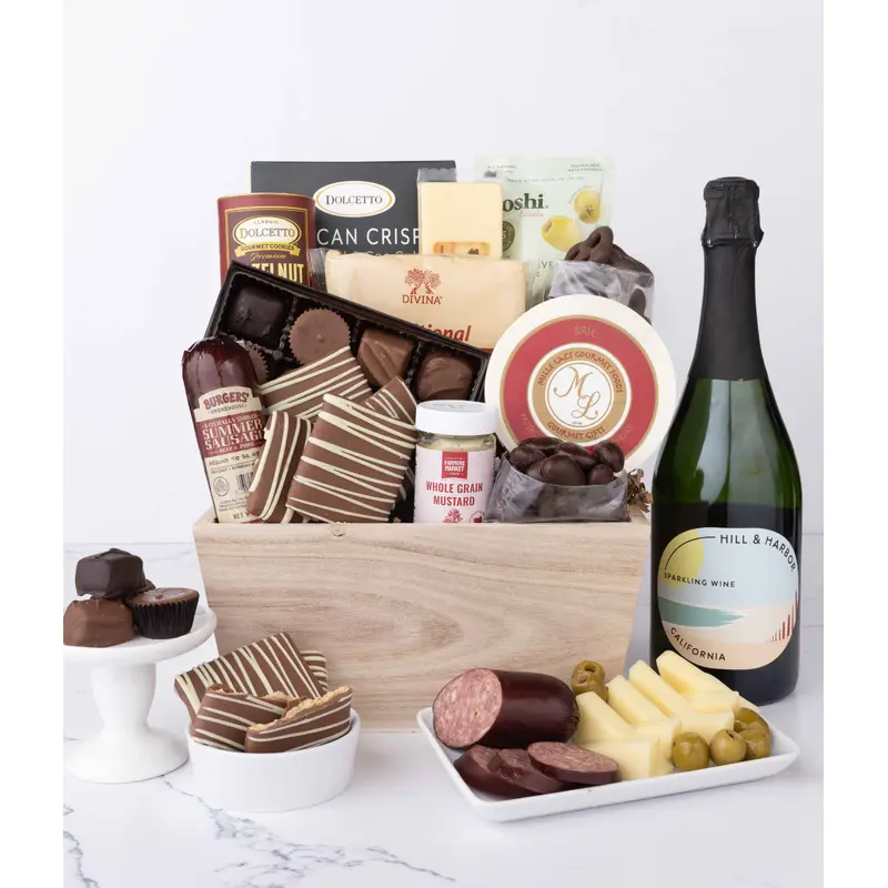 Gourmet Charcuterie & Sweets Gift Basket with Sparkling Wine