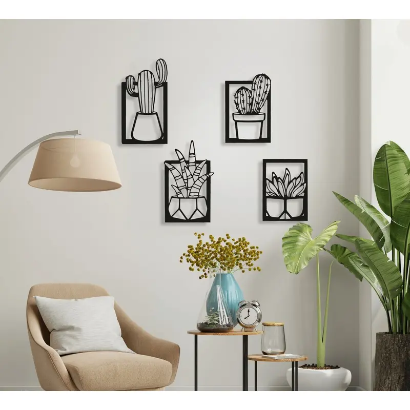 NR Dizayn | Cactus Set of 4 Metal Wall Art
