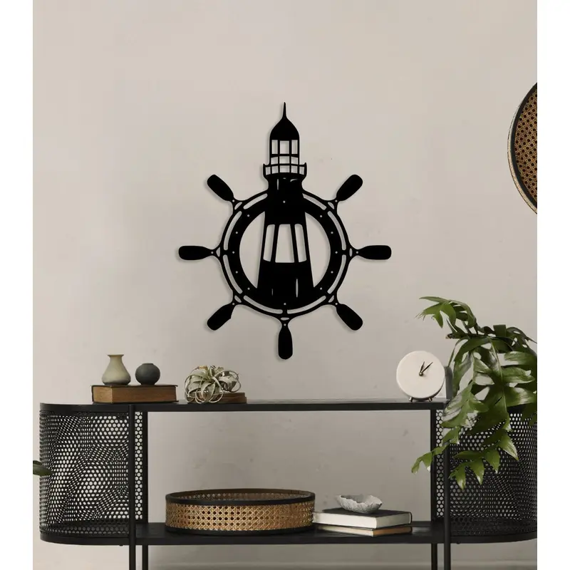 NR Dizayn | Helm and Lighthouse Detailed Metal Wall Art