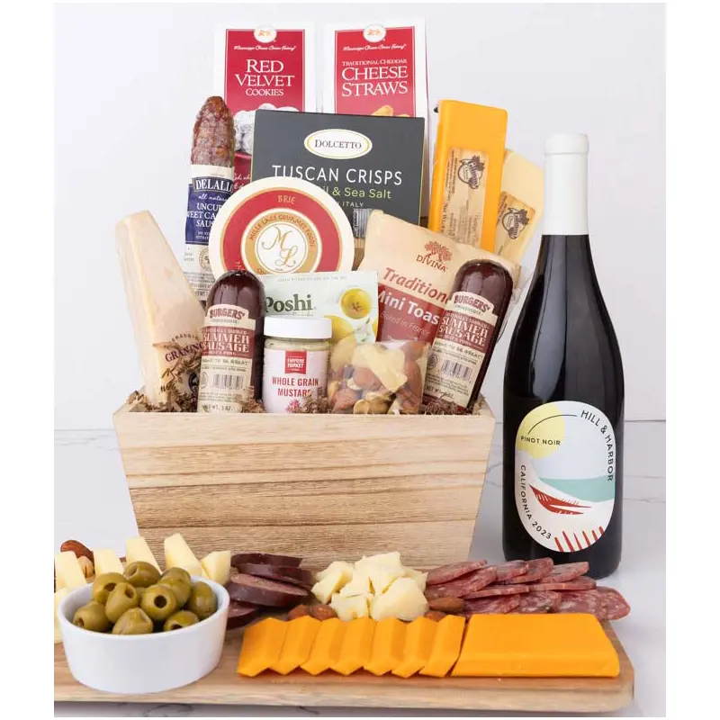 Premium Charcuterie & Red Wine Gift Basket