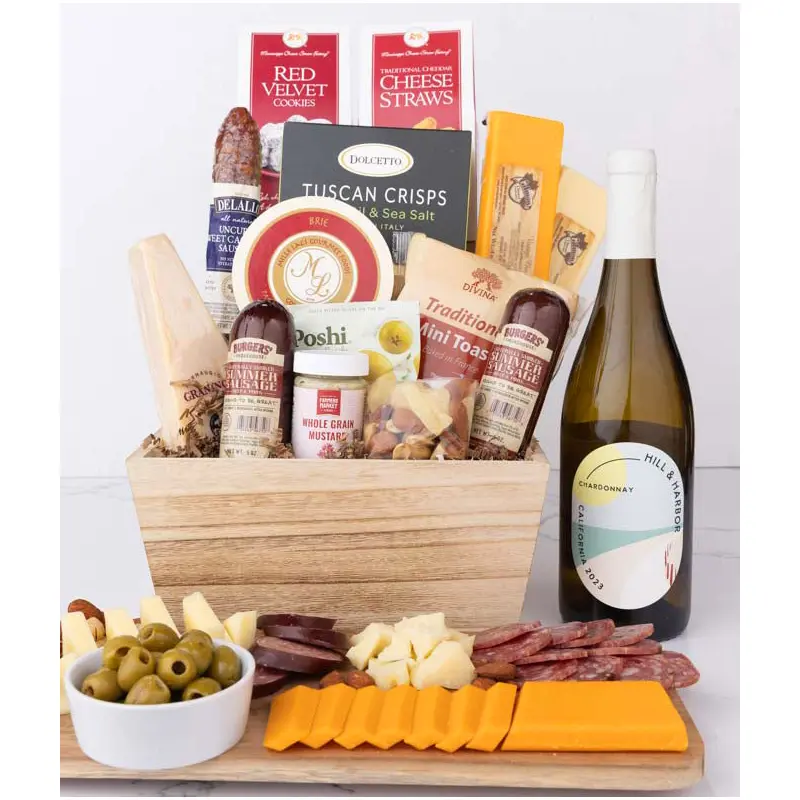 Premium Charcuterie & White Wine Gift Basket