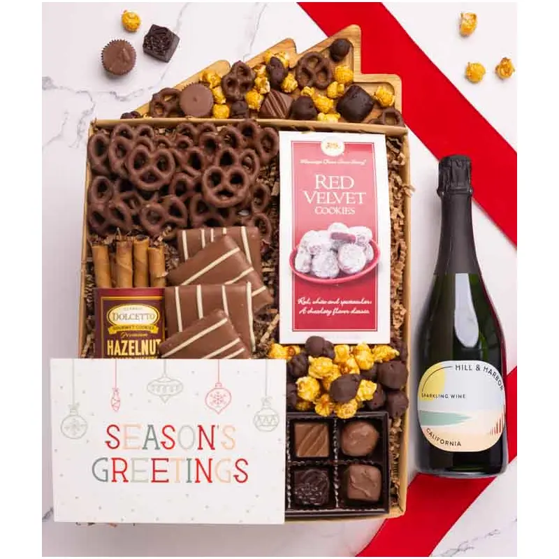 Season's Greetings Chocolate & Sweets Gift Box with Sparkling Wine