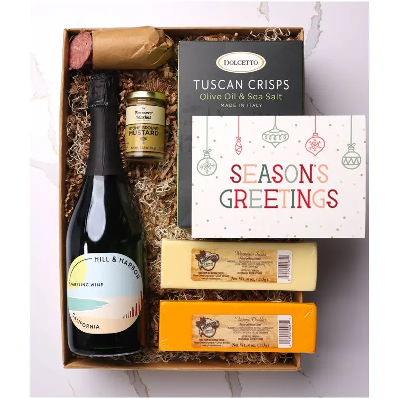 Season's Greetings Meat & Cheese Gift Box with Sparkling Wine