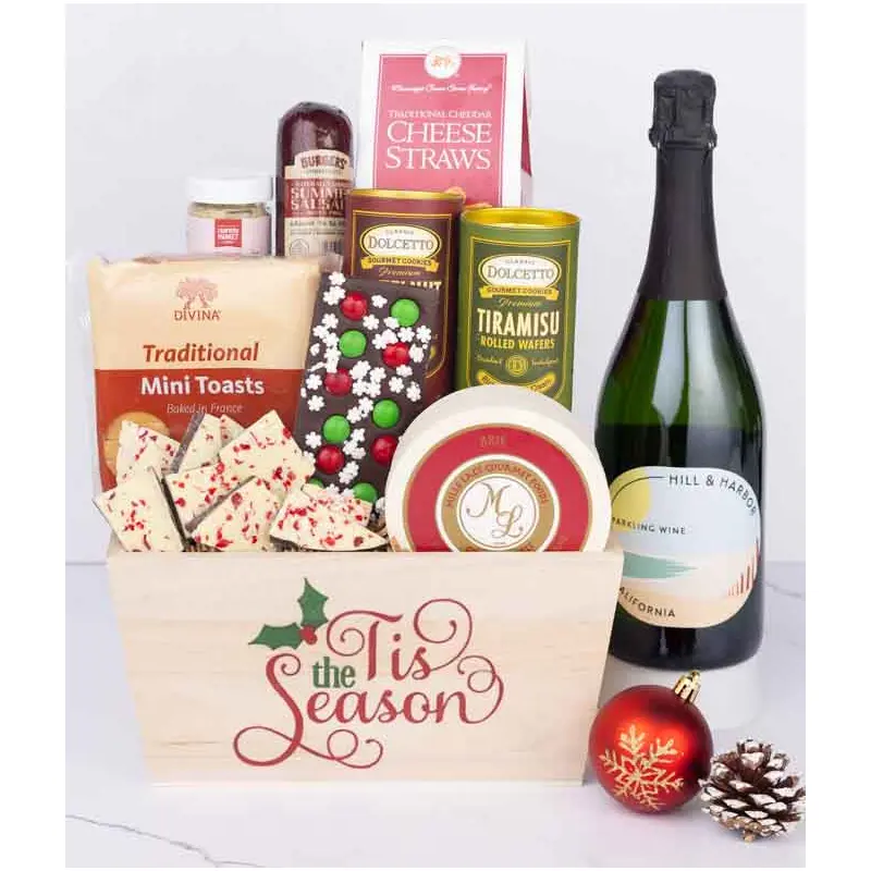 Holiday Snack & Treats Basket with Sparkling Wine