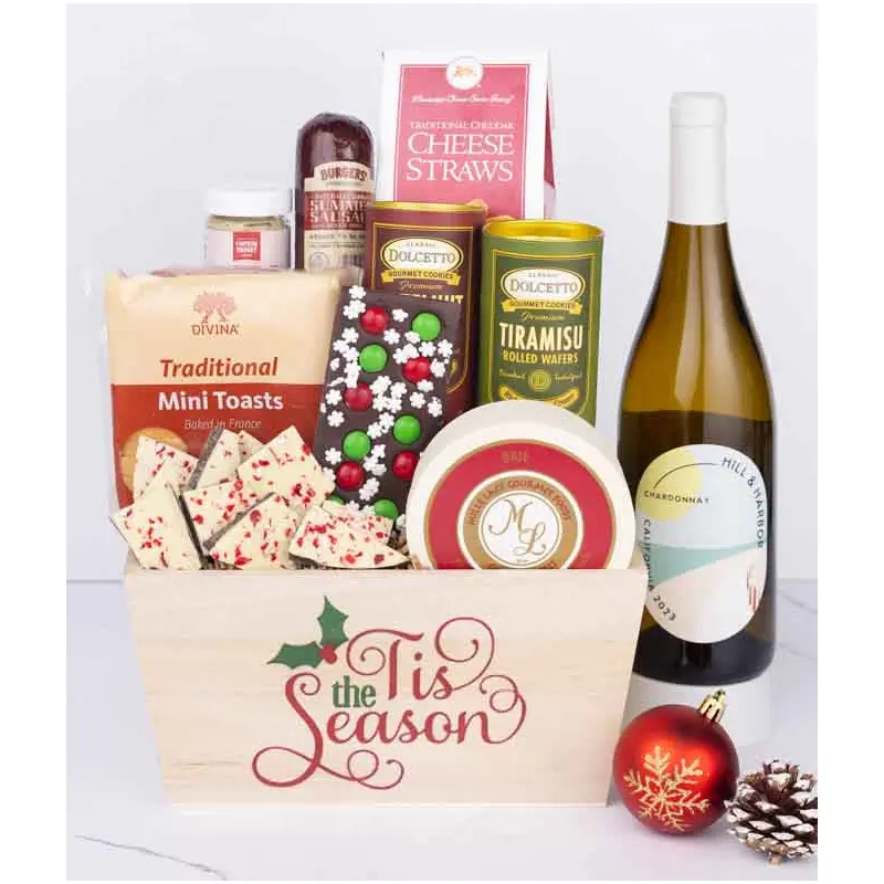 Holiday Snack & Treats Basket with White Wine