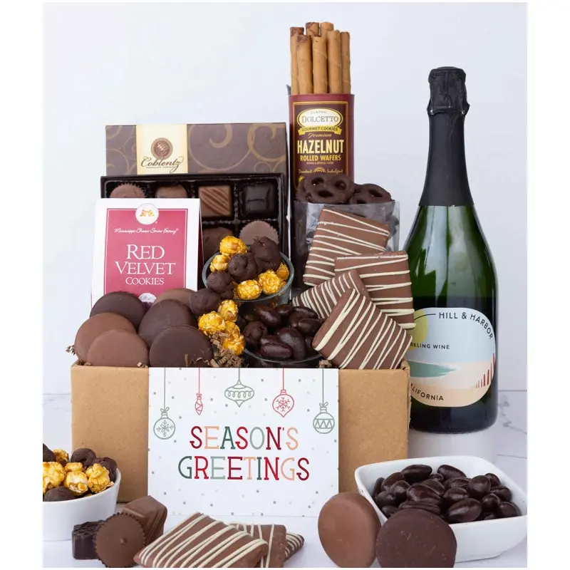 Season's Greetings Deluxe Chocolate & Sparkling Wine Gift Box