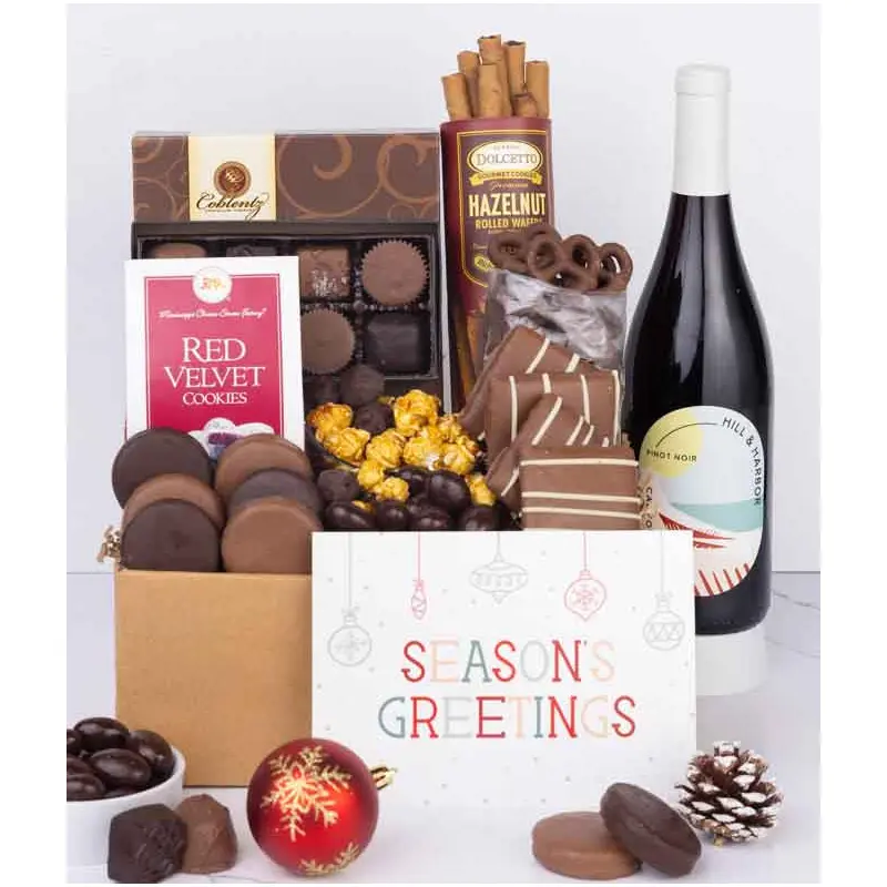 Season's Greetings Gourmet Chocolate & Red Wine Gift Box