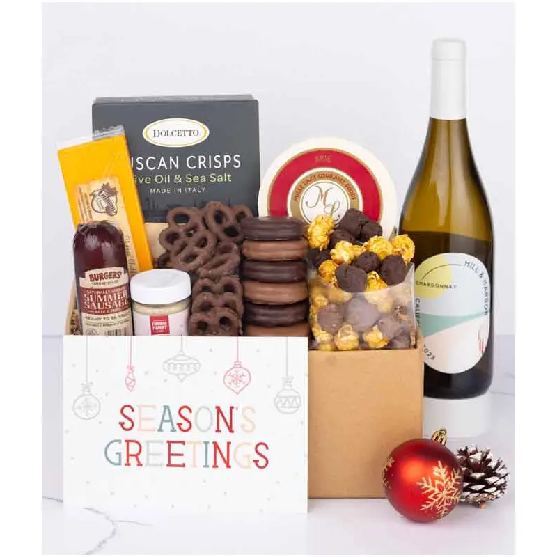 Season's Greetings Gourmet Gift Box with White Wine