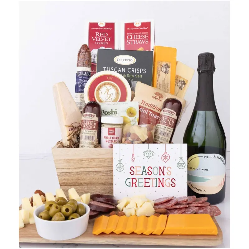 Season's Greetings Premium Charcuterie & Sparkling Wine Gift Basket