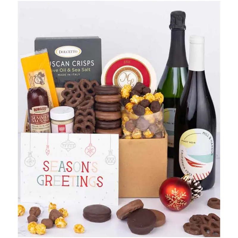 Season's Greetings Sweet & Savory Gift Box with Red & Sparkling Wine