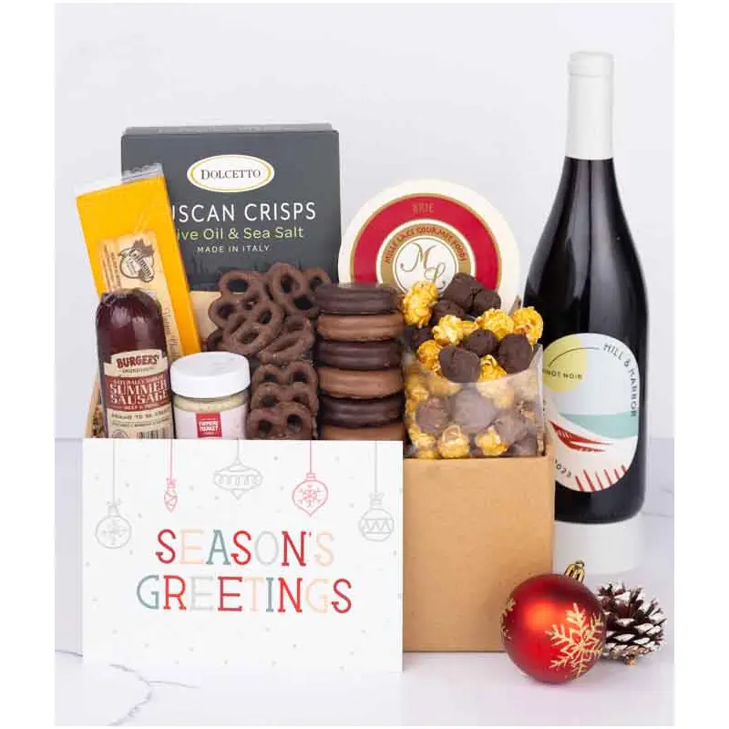 Season's Greetings Sweet & Savory Gift Box with Red Wine