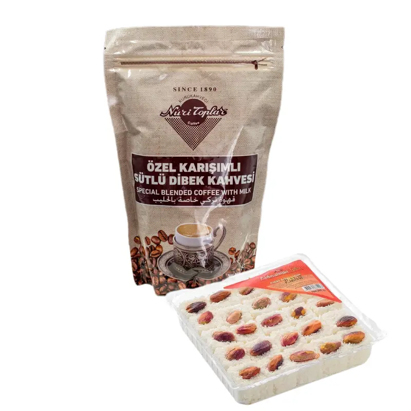 Pistachio Turkish Delight (200g) & Nuri Toplar Turkish Coffee with Milk 250g) Bundle