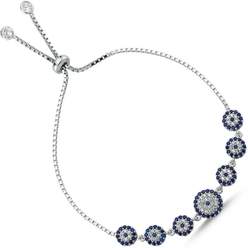 925 Sterling Silver Nazar Bead Bracelet | Adjustable Protective Charm with Semi-Precious Stones