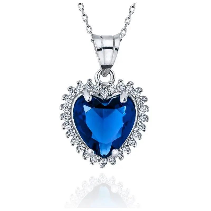 925 Sterling Silver Titanic Heart of the Ocean Replica Necklace | Dazzling Navy Blue Sapphire-Style Crystal Pendant