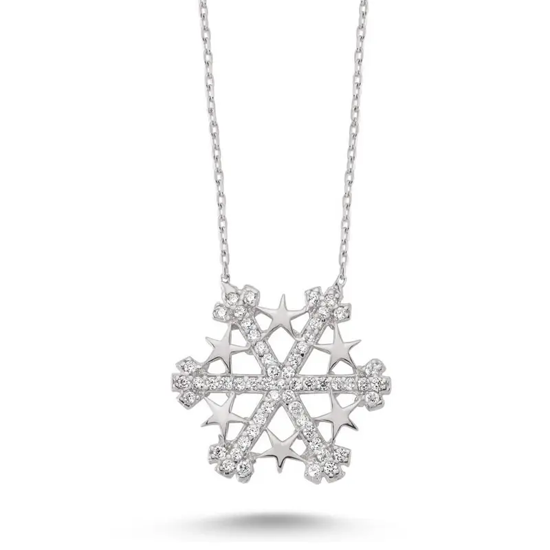 Delicate Star Snowflake 925 Sterling Silver Pendant Necklace | Gift Ready
