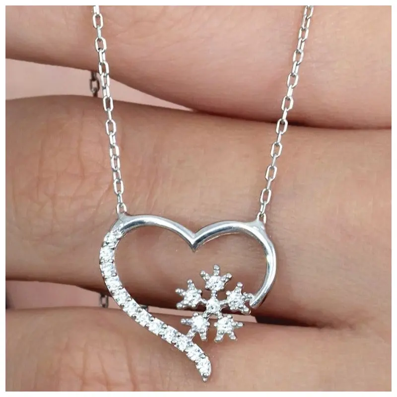 Elegant 925 Sterling Silver Heart Snowflake Necklace with Zircon - Ideal Gift for Women